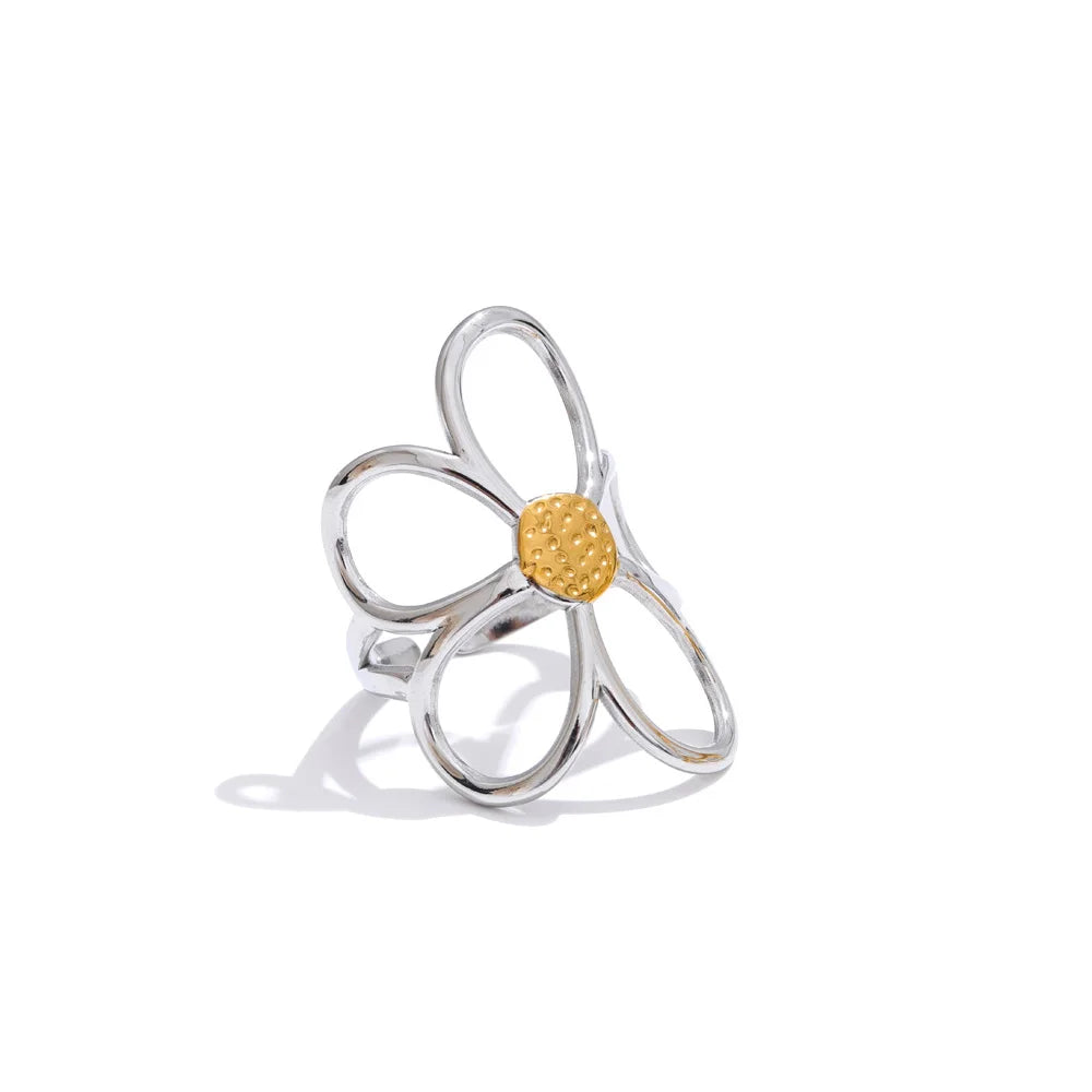 Metal Flower Adjustable Ring - Stainless Steel Rust Proof Fashion Ring