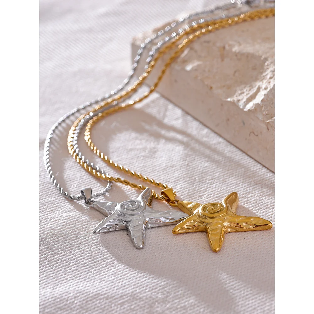 Starfish Pendant Necklace - Gold PVD Plated Stainless Steel Statement