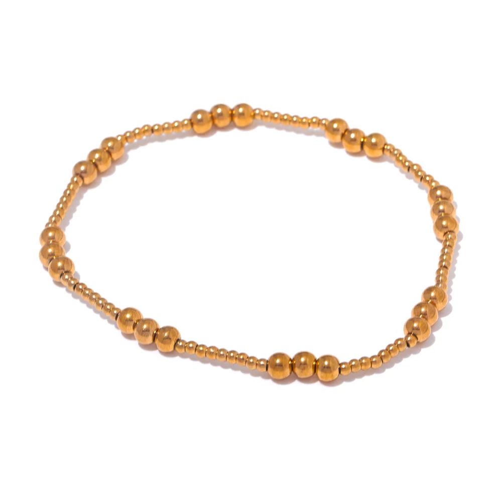 Stainless Steel Beads Elastic Bracelet - Waterproof Daily Wear Jewelry for Women
