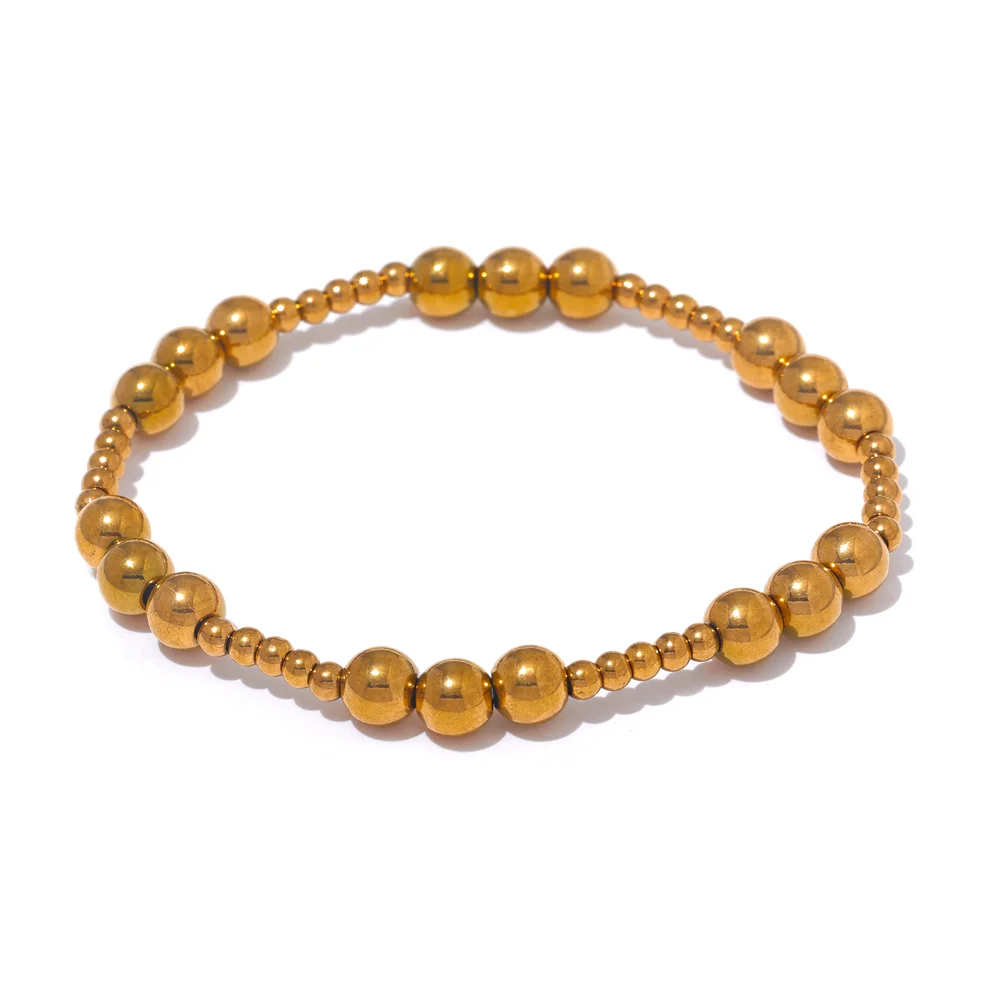 Stainless Steel Beads Elastic Bracelet - Waterproof Daily Wear Jewelry for Women