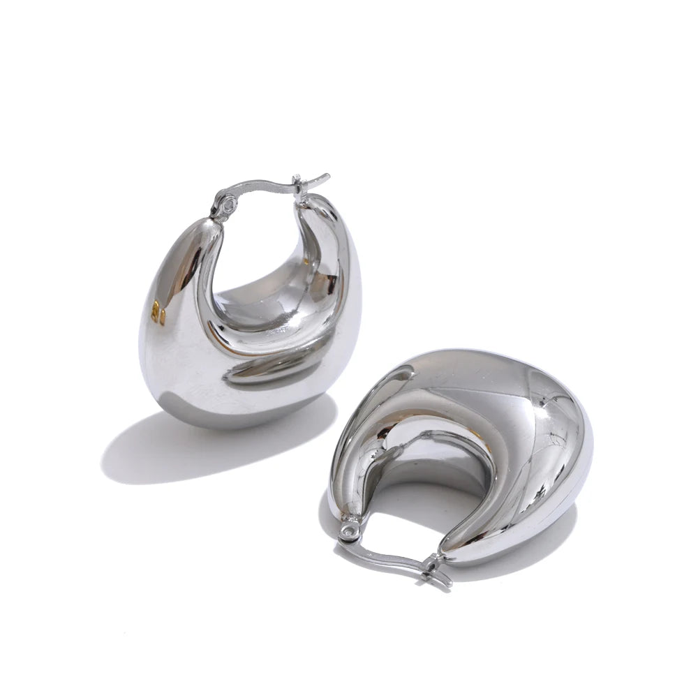 Chunky Hoop Earrings - Gold Plated Stainless Steel Statement Hoops for Women
