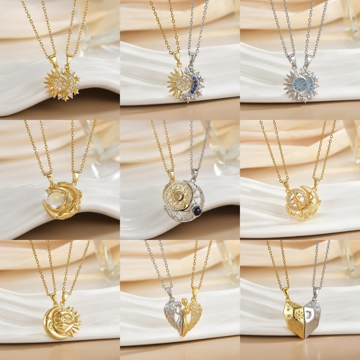 Magnetic Sun & Moon Necklace Set - Celestial Couple Jewelry