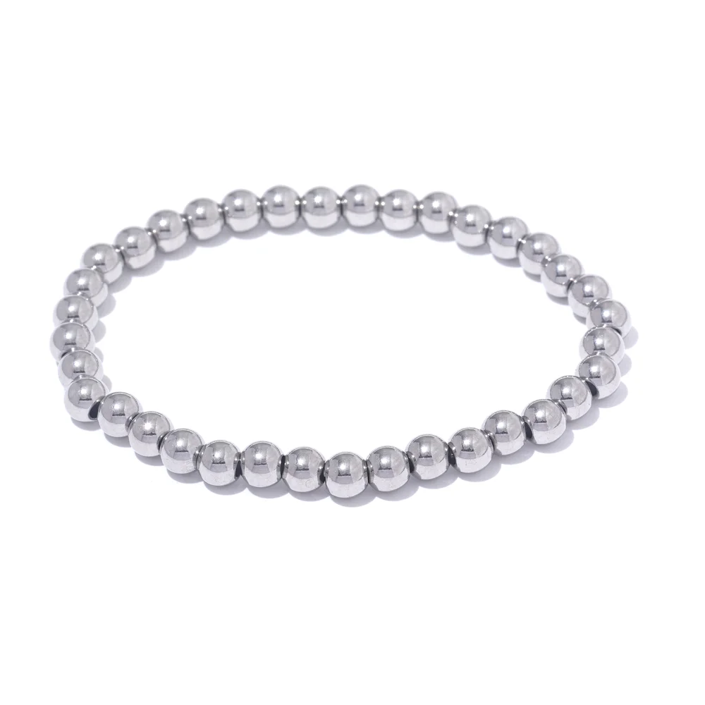 Stainless Steel Beads Elastic Bracelet - Waterproof Daily Wear Jewelry for Women