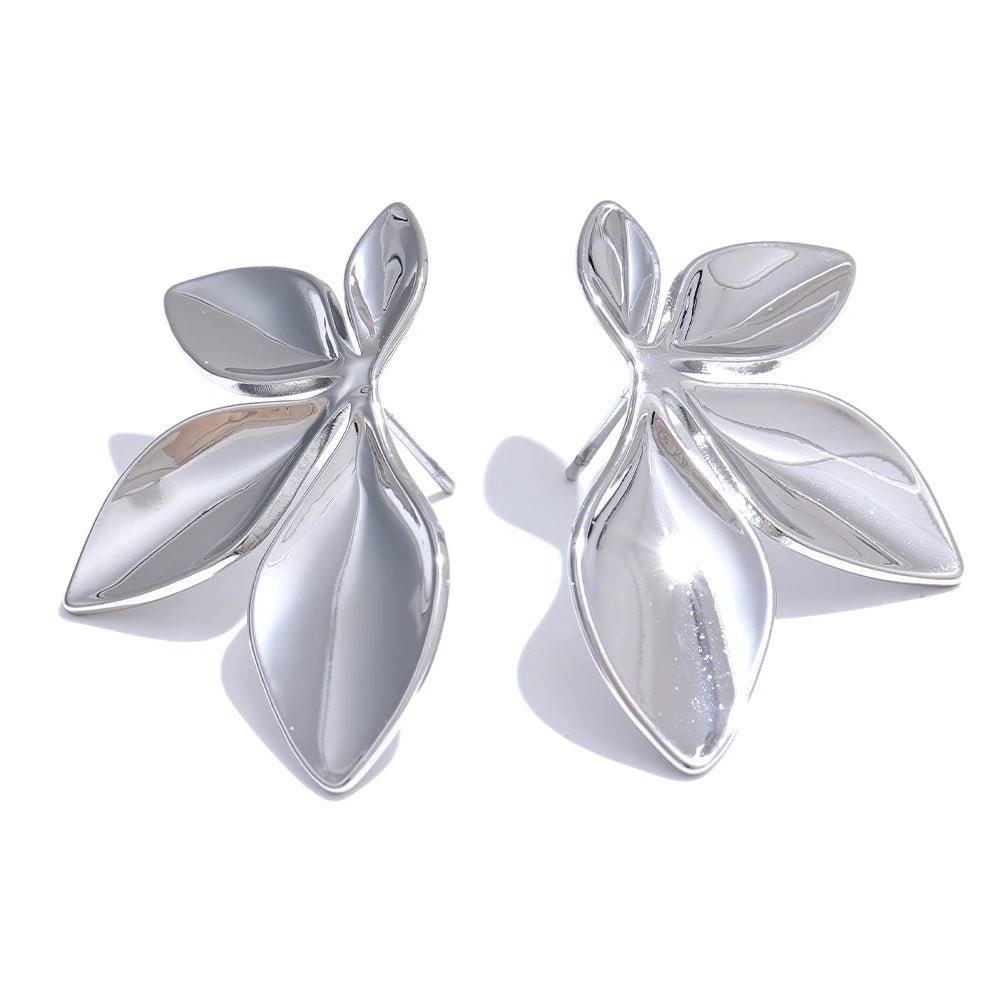 Gold leaf flower earring - PVD gold plated waterproof studs | Pure Vita Dubai