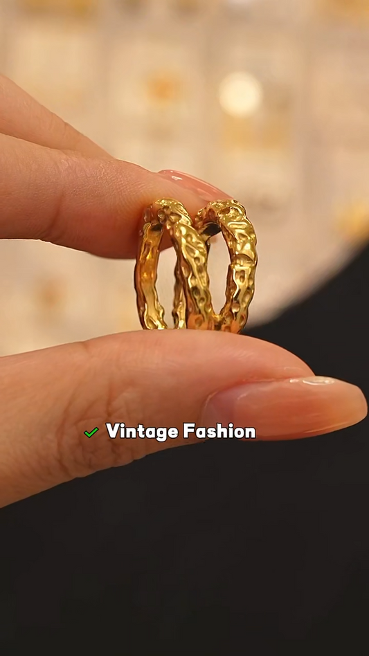 Textured Gold Statement Ring - 18K Gold Plated Round Design | Pure Vita Dubai