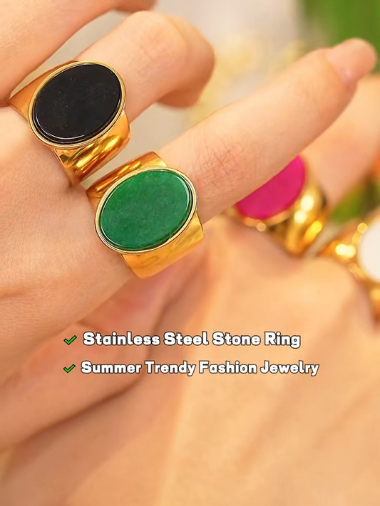 Natural Stone Ring Gold Plated for Women