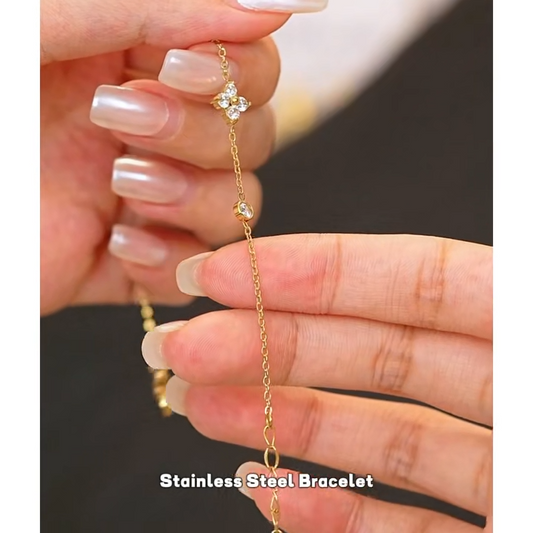 Silver Chain Bracelet - Delicate Flower Bangle for Women