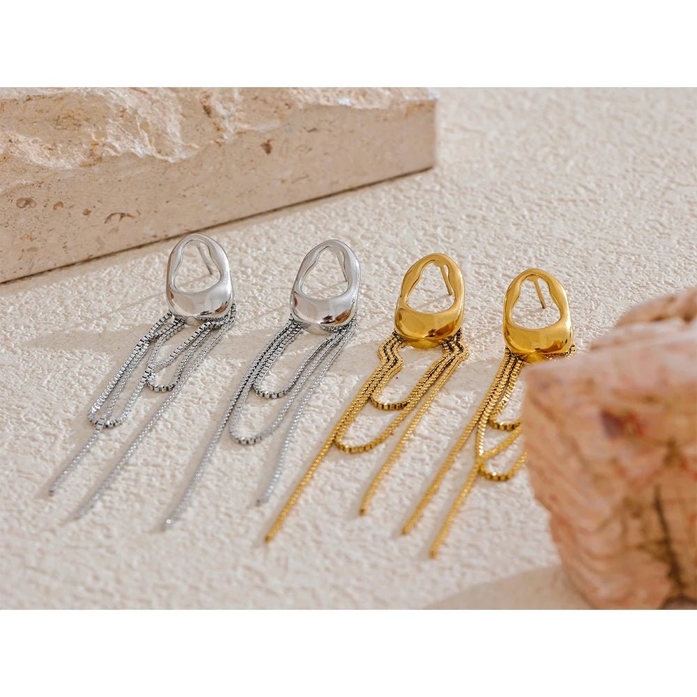 Geometric tassel chain earrings - PVD gold plated waterproof design | Pure Vita Dubai