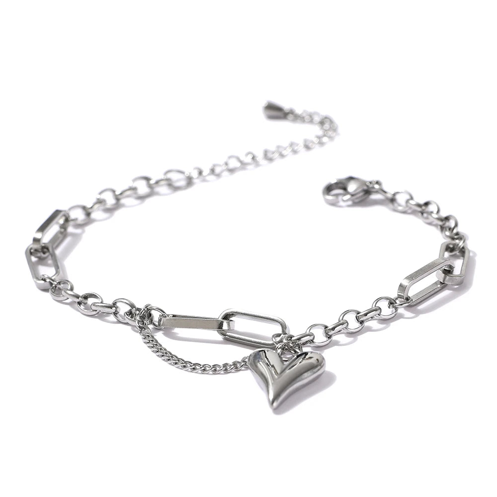 Heart Double Layer Bracelet - Trendy Stainless Steel Charm Jewelry for Women