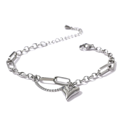 Heart Double Layer Bracelet - Trendy Stainless Steel Charm Jewelry for Women