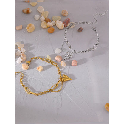 Heart Double Layer Bracelet - Trendy Stainless Steel Charm Jewelry for Women