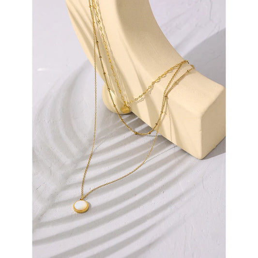 Bohemian Round Pendant Stainless Steel Necklace Chain