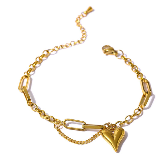 Heart Double Layer Bracelet - Trendy Stainless Steel Charm Jewelry for Women