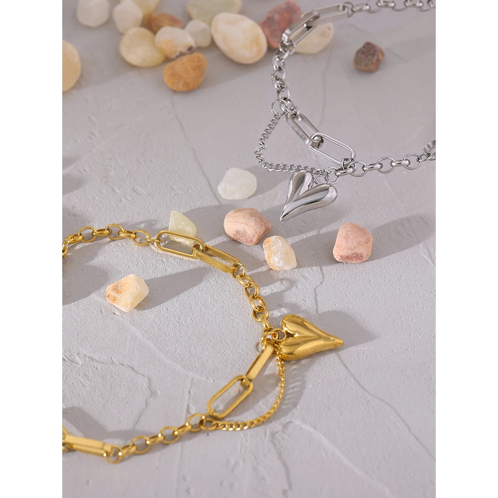 Heart Double Layer Bracelet - Trendy Stainless Steel Charm Jewelry for Women