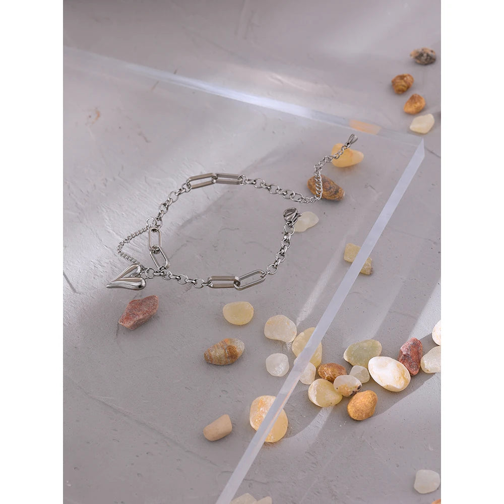Heart Double Layer Bracelet - Trendy Stainless Steel Charm Jewelry for Women
