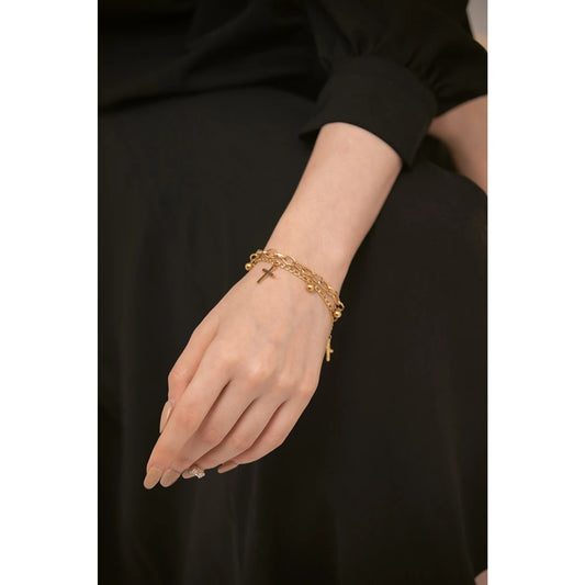 Cross Layered Bracelet - 14K Gold Plated Stainless Steel Charm Jewelry for Women