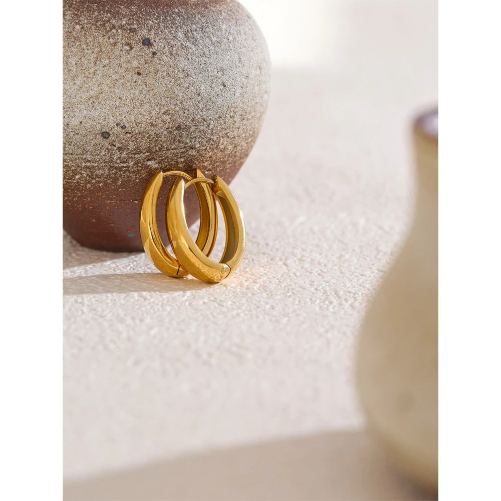 Geometric U-Shape Hoop Earrings - Gold PVD Plated Stainless Steel