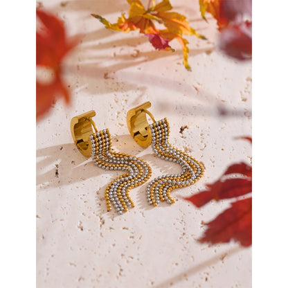 Tassel Chain Drop Earrings - Waterproof Gold Plated Long Dangle for Women