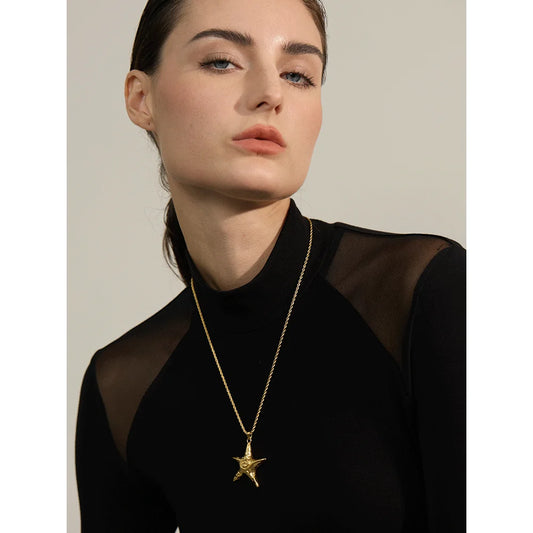Starfish Pendant Necklace - Gold PVD Plated Stainless Steel Statement