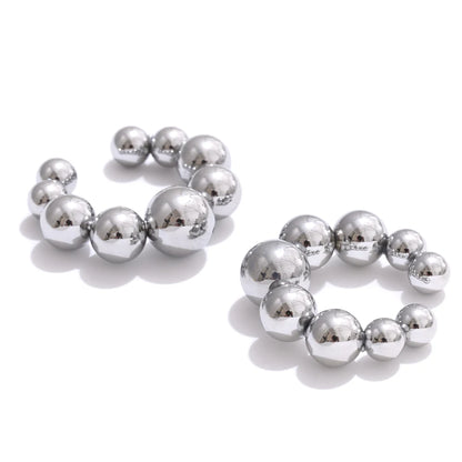 Ear Bone Clip Earrings - Gold Plated Round Beads Stainless Steel for Women