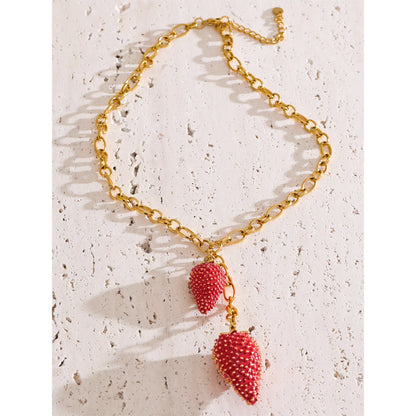 Sweet Strawberry Charm Necklace - Waterproof Gold Plated Pendant for Women