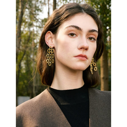 Gold Drop Dangle Earrings - Waterproof Statement Stainless Steel for Women