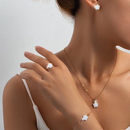 “Lucky Bloom” 3-Piece Set — Necklace, Earrings & Bracelet with 5-Petal Flower & Clover Charm for Confidence, Gifts & Good Vibes Only