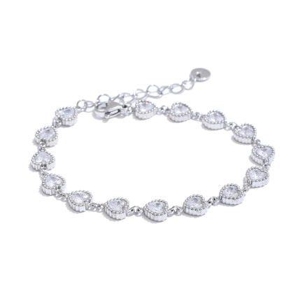 Heart Cubic Zirconia Waterproof Bracelet - Stainless Steel Charm Bangle