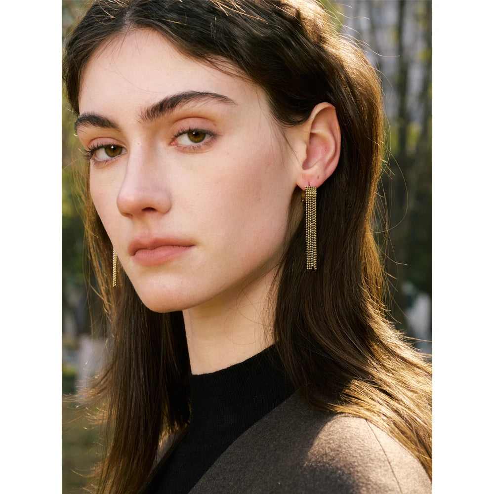 Tassel Chain Drop Earrings - Waterproof Gold Plated Long Dangle for Women