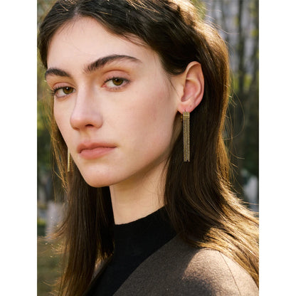 Tassel Chain Drop Earrings - Waterproof Gold Plated Long Dangle for Women