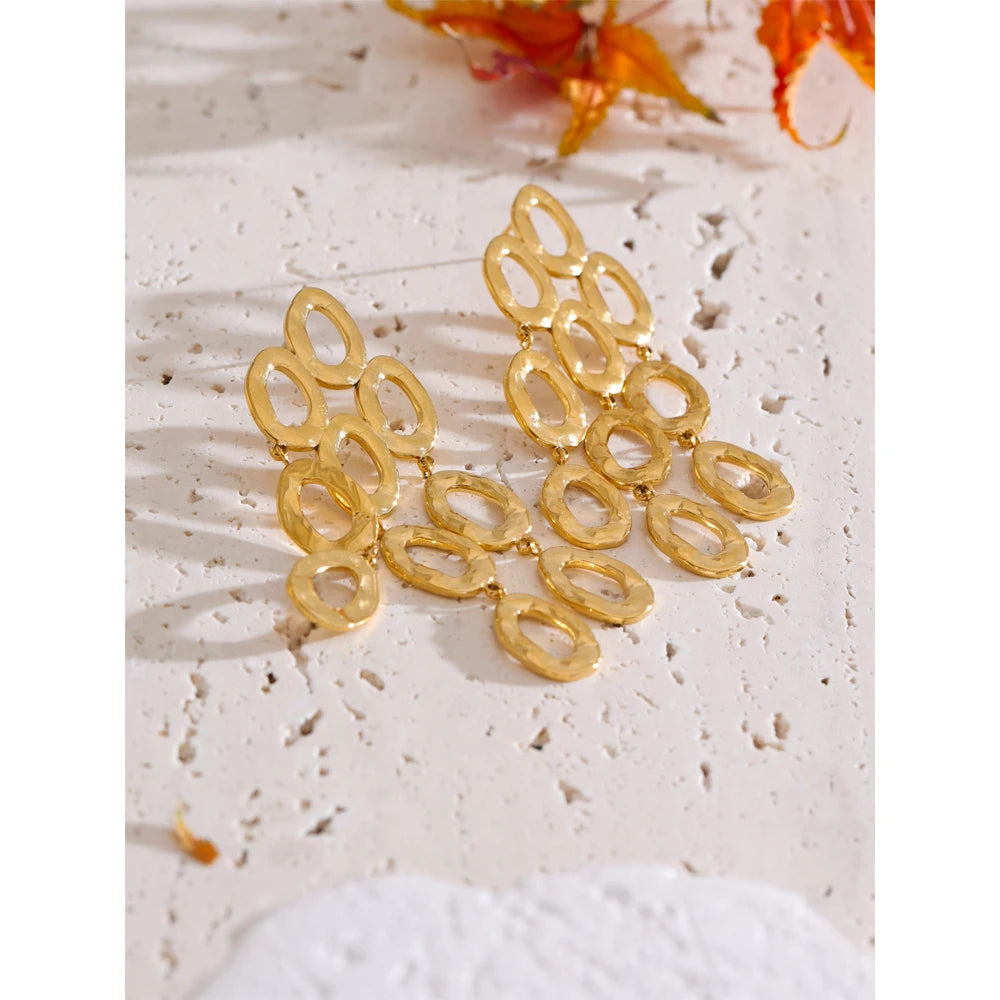 Gold Drop Dangle Earrings - Waterproof Statement Stainless Steel for Women