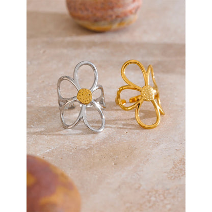 Metal Flower Adjustable Ring - Stainless Steel Rust Proof Fashion Ring