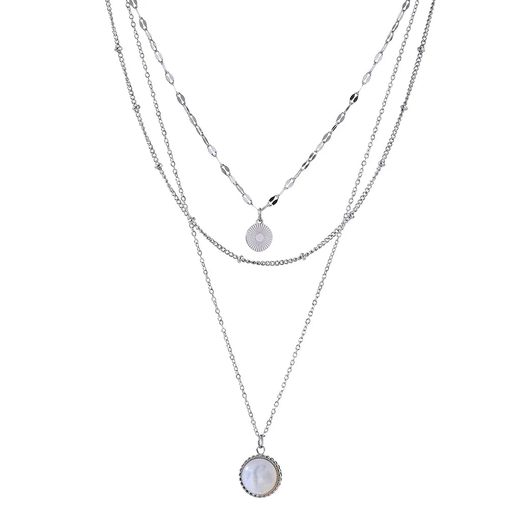 Bohemian Round Pendant Stainless Steel Necklace Chain