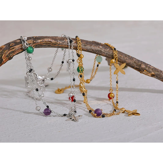 Colorful Natural Stone Bead Flower Chain Stainless Steel Beach Anklet for Women Exquisite Summer Jewelry Bijoux Femme