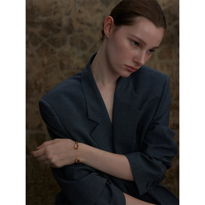Natural Stone Golden Cuff Bracelet - Multicolored Open Bangle for Women