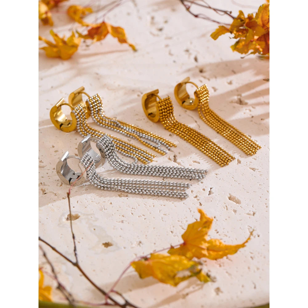 Tassel Chain Drop Earrings - Waterproof Gold Plated Long Dangle for Women