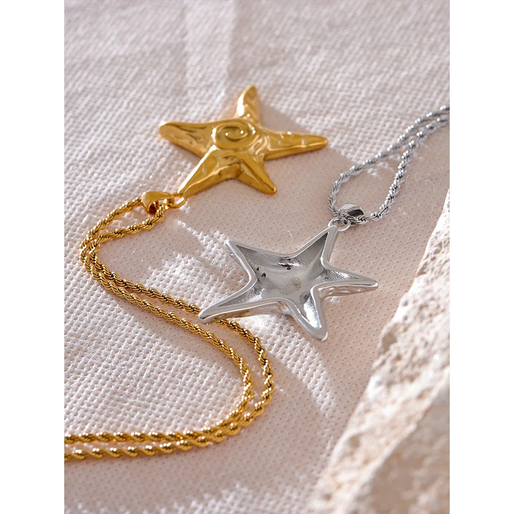 Starfish Pendant Necklace - Gold PVD Plated Stainless Steel Statement