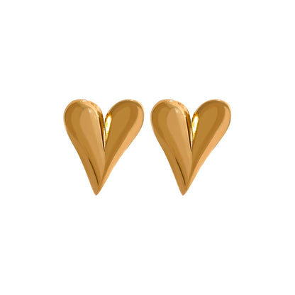 Heart Huggie Hoop Earrings - Stainless Steel Tarnish Free Gold Charm