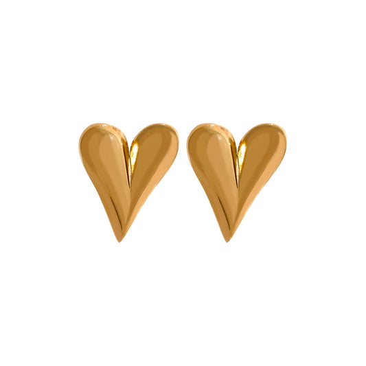 Heart Huggie Hoop Earrings - Stainless Steel Tarnish Free Gold Charm