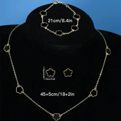 “Lucky Bloom” 3-Piece Set — Necklace, Earrings & Bracelet with 5-Petal Flower & Clover Charm for Confidence, Gifts & Good Vibes Only
