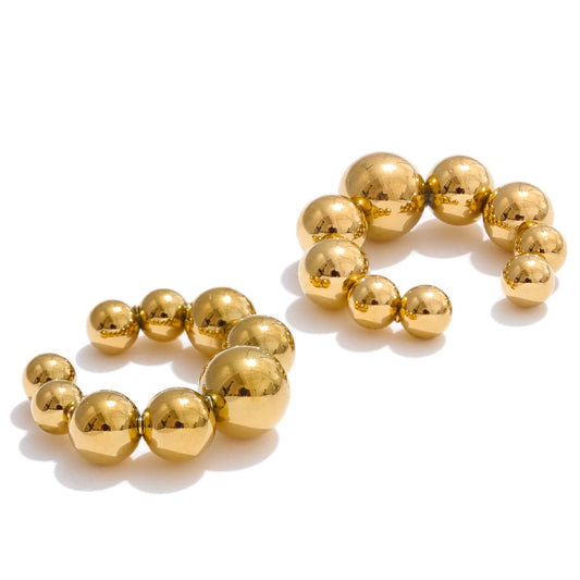 Ear Bone Clip Earrings - Gold Plated Round Beads Stainless Steel for Women