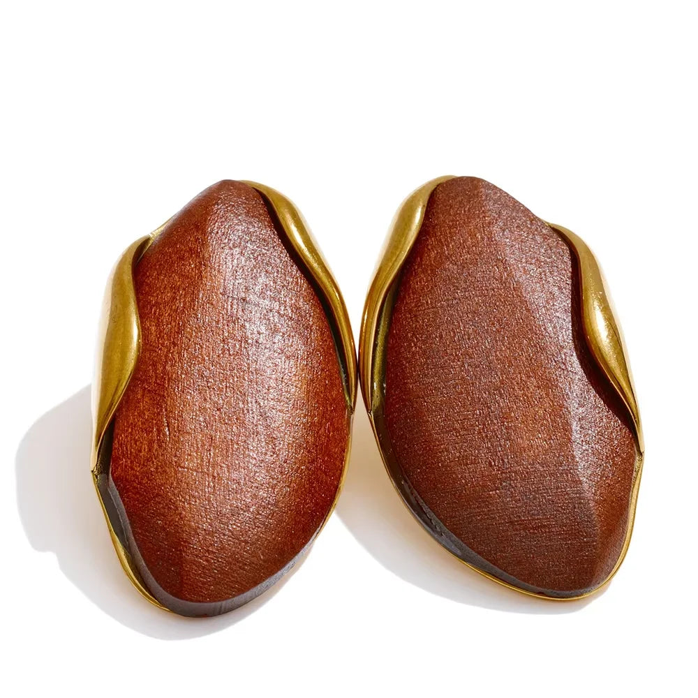 Geometric Resin Earrings - Brown Green Gold Plated Stainless Steel for Women