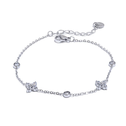 Delicate Cubic Zirconia Flower Chain Bracelet - Rust Proof Stainless Steel