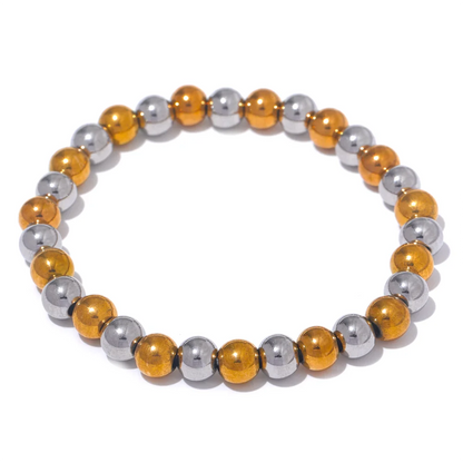 Stainless Steel Beads Elastic Bracelet - Waterproof Daily Wear Jewelry for Women