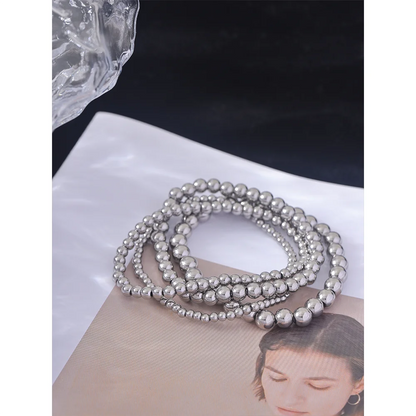 Stainless Steel Beads Elastic Bracelet - Waterproof Daily Wear Jewelry for Women