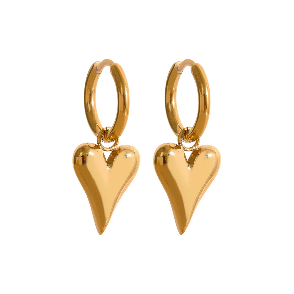 Heart Huggie Hoop Earrings - Stainless Steel Tarnish Free Gold Charm