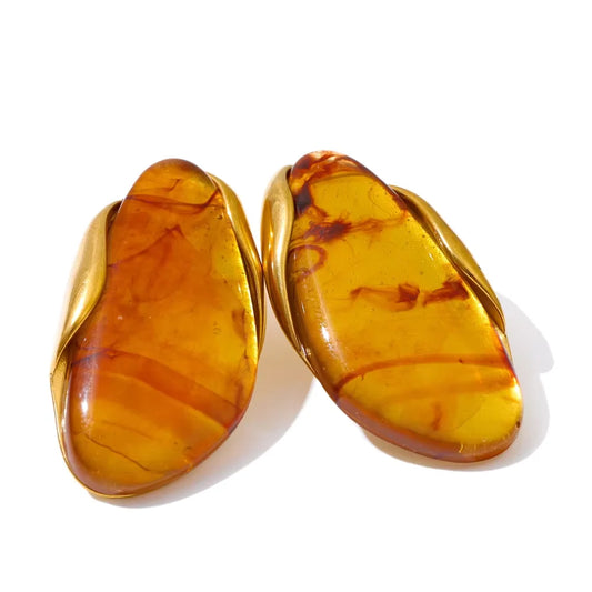 Geometric Resin Earrings - Brown Green Gold Plated Stainless Steel for Women