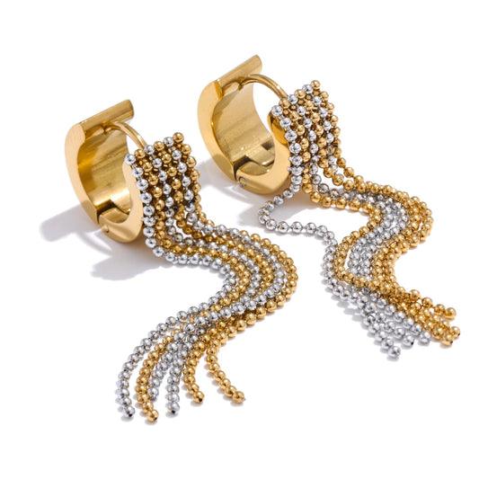 Tassel Chain Drop Earrings - Waterproof Gold Plated Long Dangle for Women