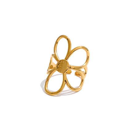 Metal Flower Adjustable Ring - Stainless Steel Rust Proof Fashion Ring