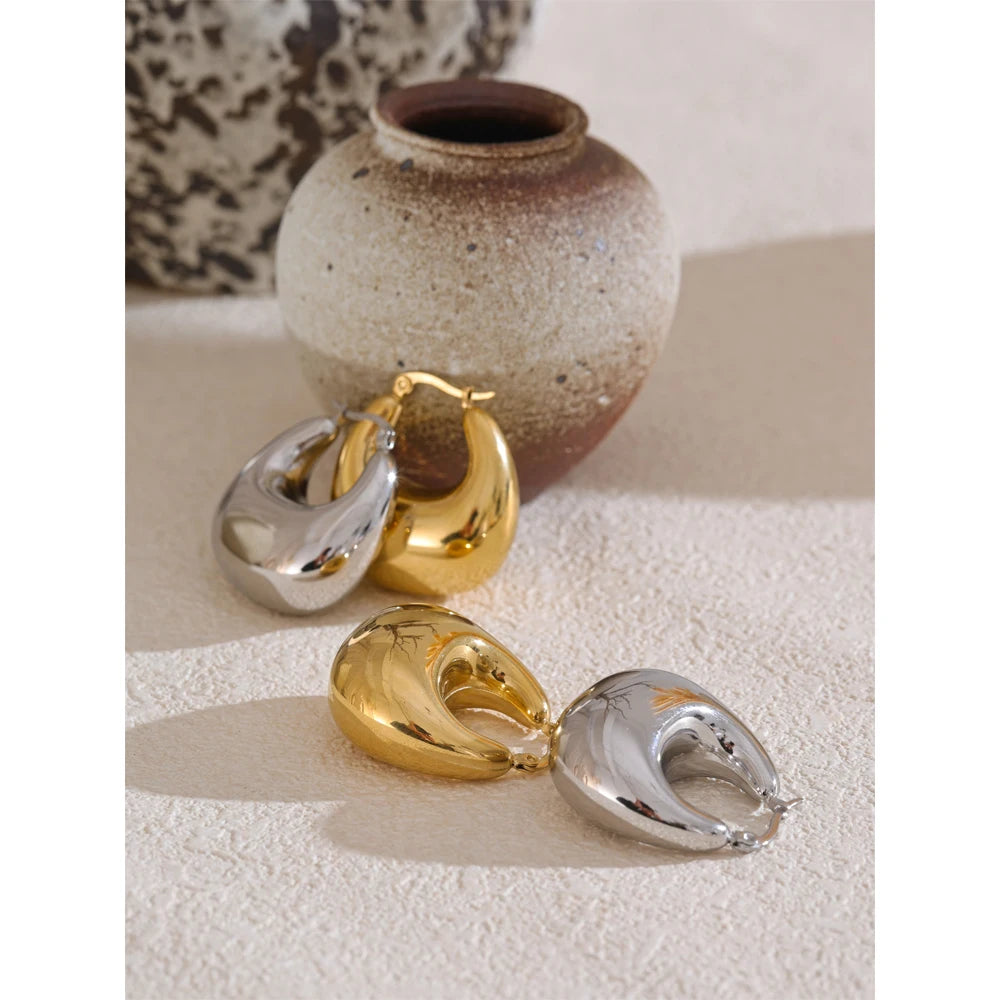 Chunky Hoop Earrings - Gold Plated Stainless Steel Statement Hoops for Women